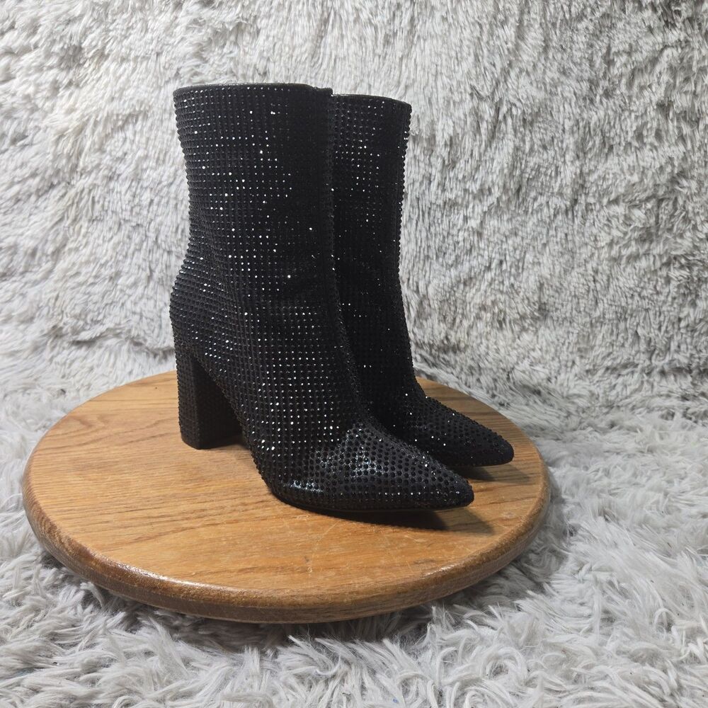 Mix No. 6 Vivi Black Bedazzled Booties Womens 6.5 Rhinestone Boots (Retail) $125